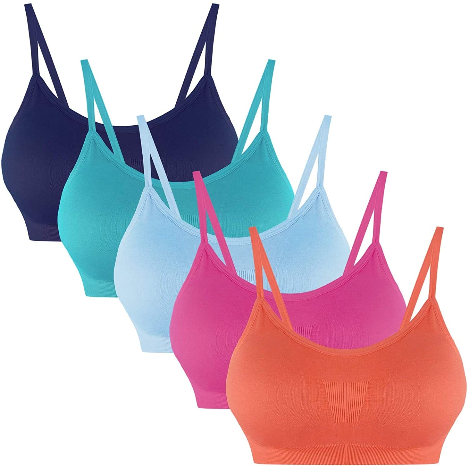 B.BANG Padded Bralettes for Women Seamless Strappy Sports Bra Comfortable Mini Yoga Camisole Bras Rose+blue+green+navy+orange / Medium