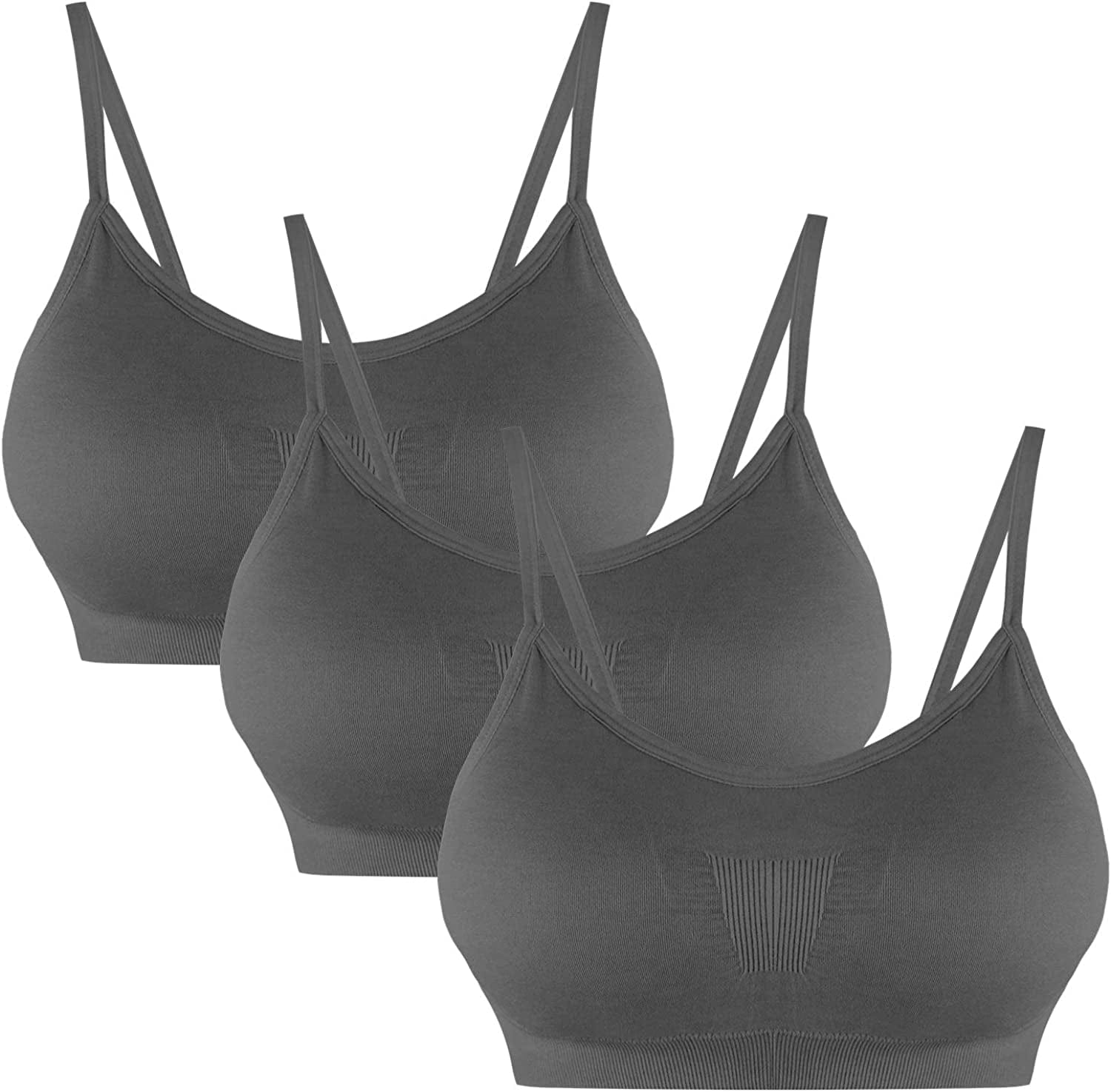 B.BANG Padded Bralettes for Women Seamless Strappy Sports Bra Comfortable Mini Yoga Camisole Bras 3pack Grey / X-Large