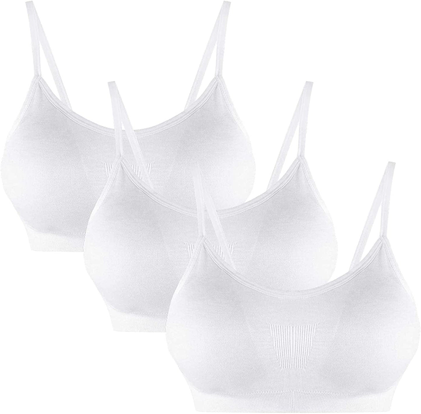 B.BANG Padded Bralettes for Women Seamless Strappy Sports Bra Comfortable Mini Yoga Camisole Bras 3pack White / X-Large