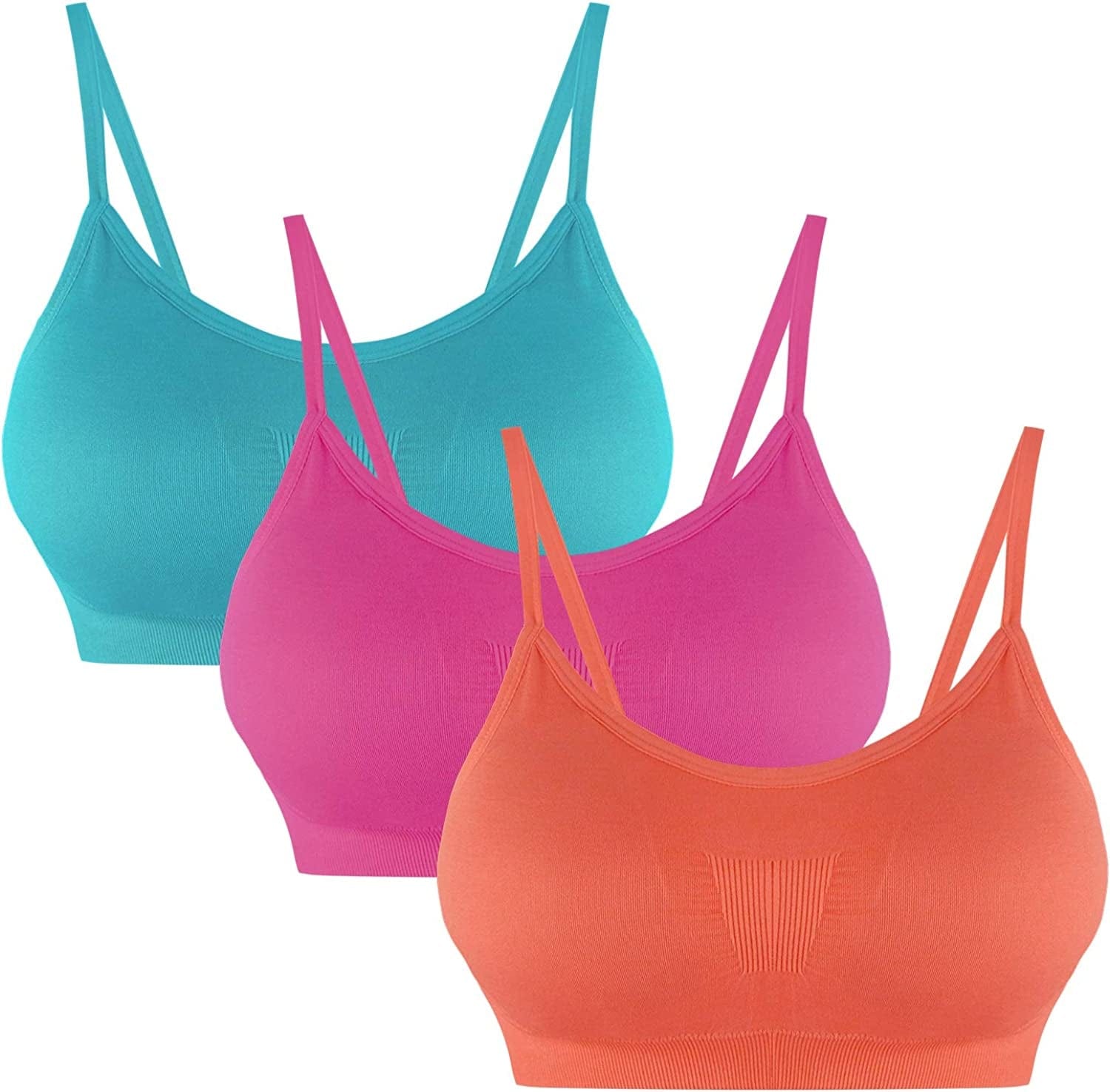 B.BANG Padded Bralettes for Women Seamless Strappy Sports Bra Comfortable Mini Yoga Camisole Bras Green+rose+orange / X-Large