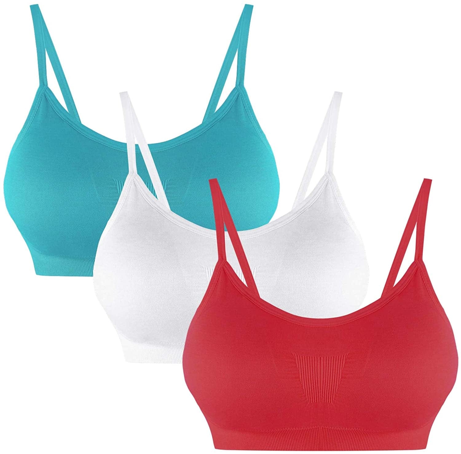 B.BANG Padded Bralettes for Women Seamless Strappy Sports Bra Comfortable Mini Yoga Camisole Bras Red+white+green / XX-Large