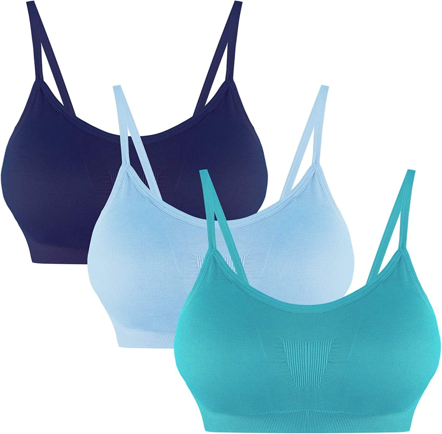 B.BANG Padded Bralettes for Women Seamless Strappy Sports Bra Comfortable Mini Yoga Camisole Bras Navy+blue+green / X-Large