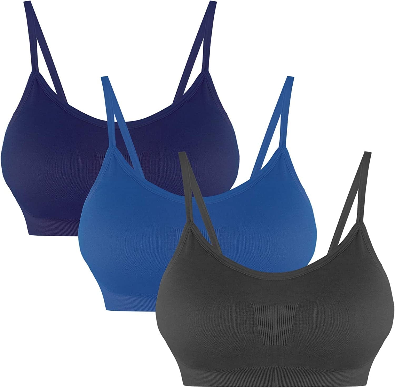 B.BANG Padded Bralettes for Women Seamless Strappy Sports Bra Comfortable Mini Yoga Camisole Bras Navy+sapphire+grey / X-Large