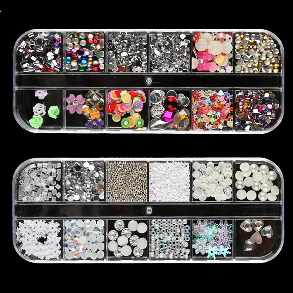 BEINNY 4 Boxes 12 Grids Nail Art Rhinestones + 1 PC Dotting Pen + 1 PC Straight Tweezer Tool Kits Nail Art Rhinestones Studs Health & Beauty > Personal Care > Cosmetics > Cosmetic Tools > Nail Tools BEINNY