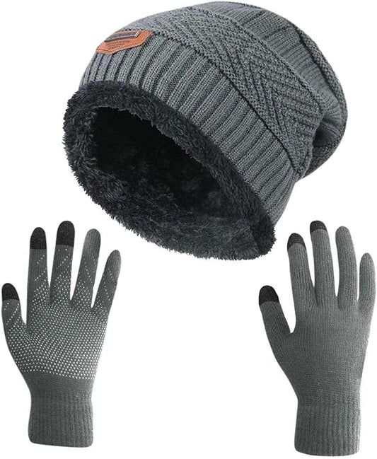 HINDAWI Winter Slouchy Beanie Gloves for Women Knit Hats Skull Caps Touch Screen Mittens Apparel & Accessories > Clothing Accessories > Gloves & Mittens HINDAWI Hat+gloves (Dark Grey)