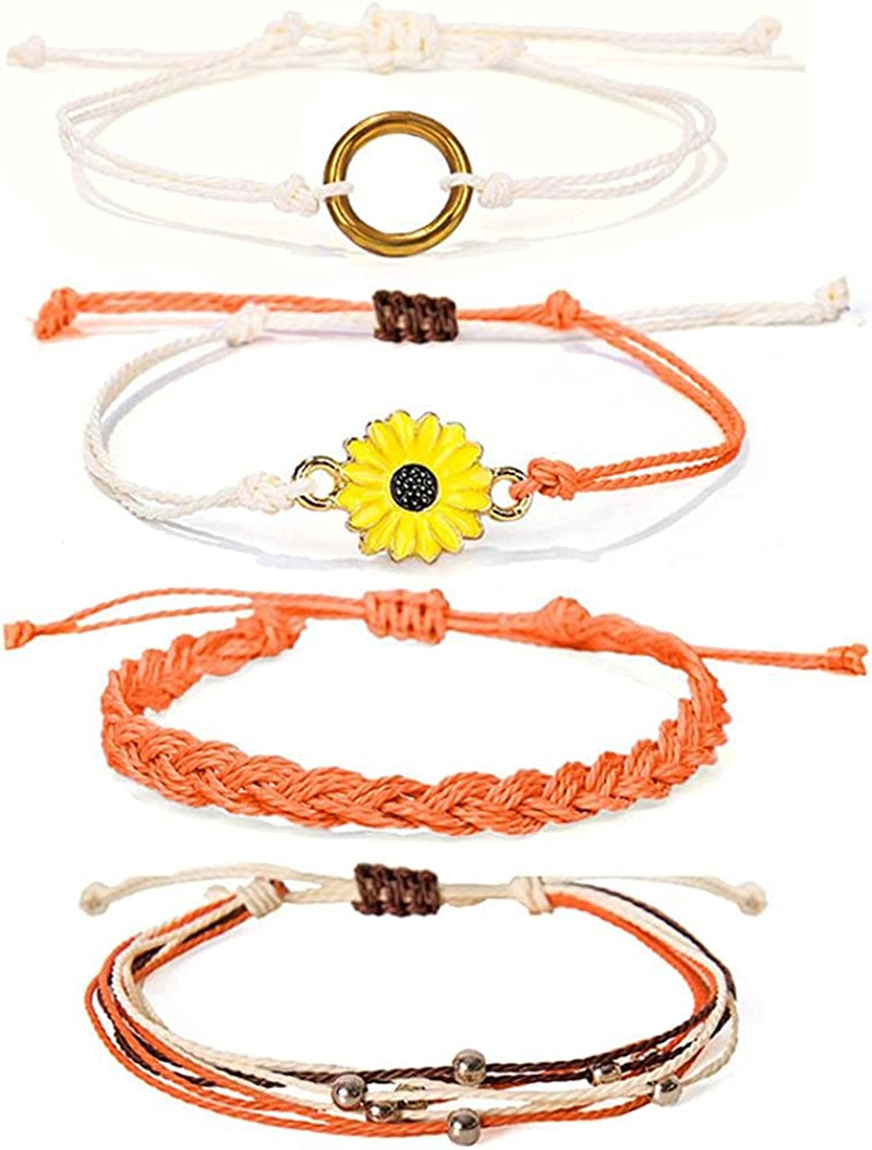Caiyao 4 Pcs Summer Surfer Wave Anklet Bracelets Adjustable Strand Braided String Rope Bracelets Waterproof Handmade Sunflower Bracelets Anklets Jewelry for Women Teen Girls Apparel & Accessories > Jewelry > Anklets InShine Orange