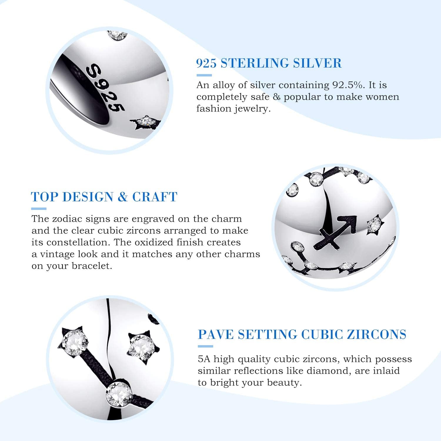 NINGAN 12 Zodiac Sign Birthday Charms - 925 Sterling Silver Charms Fits Women'S Charm Bracelet & Necklace - Birthday Gifts for Girls & Friends Apparel & Accessories > Jewelry > Bracelets NINGAN