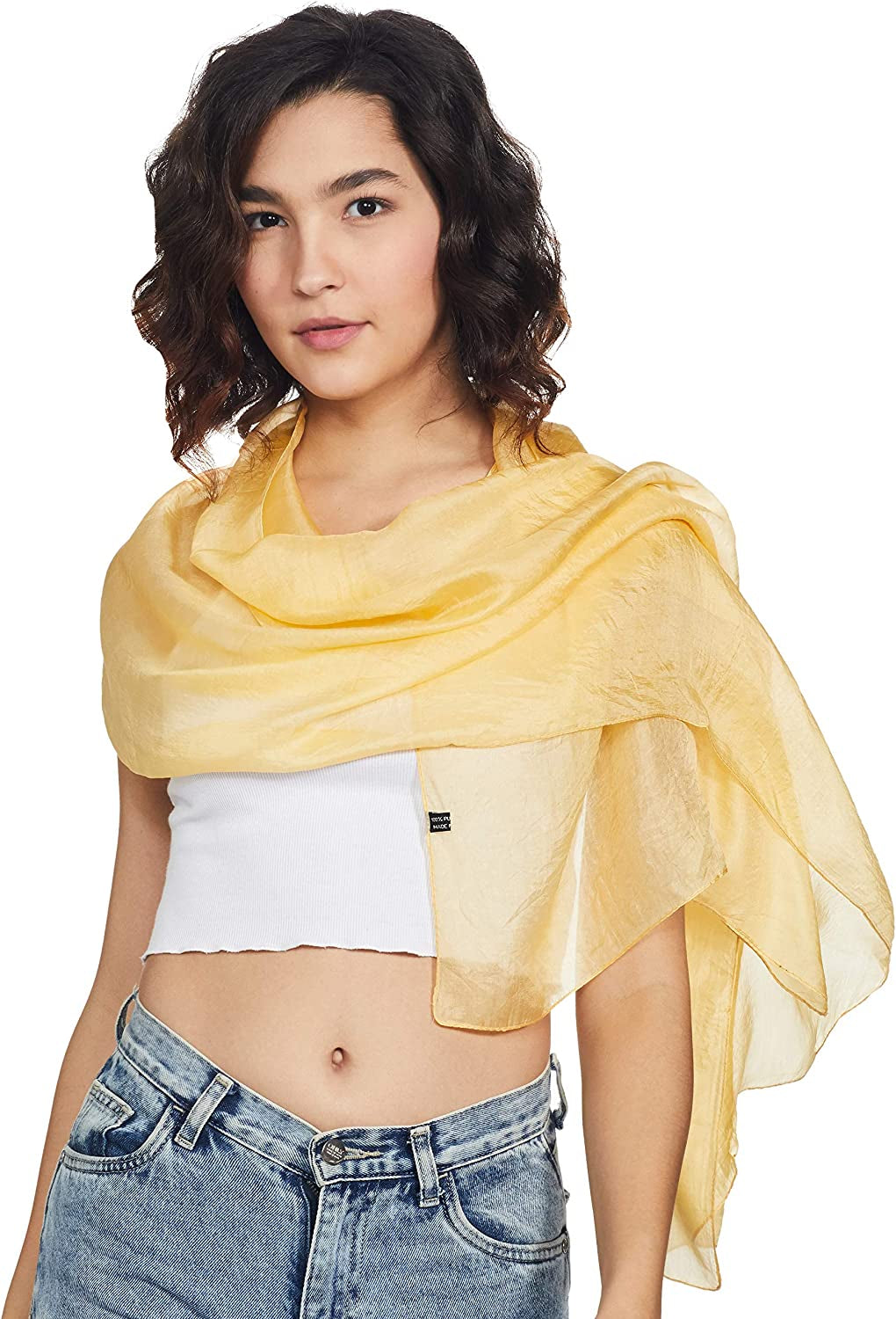 Stylore 100% Silk Scarf Long Lightweight Sunscreen Shawl Wrap Scarves Apparel & Accessories > Clothing Accessories > Scarves & Shawls Stylore Golden