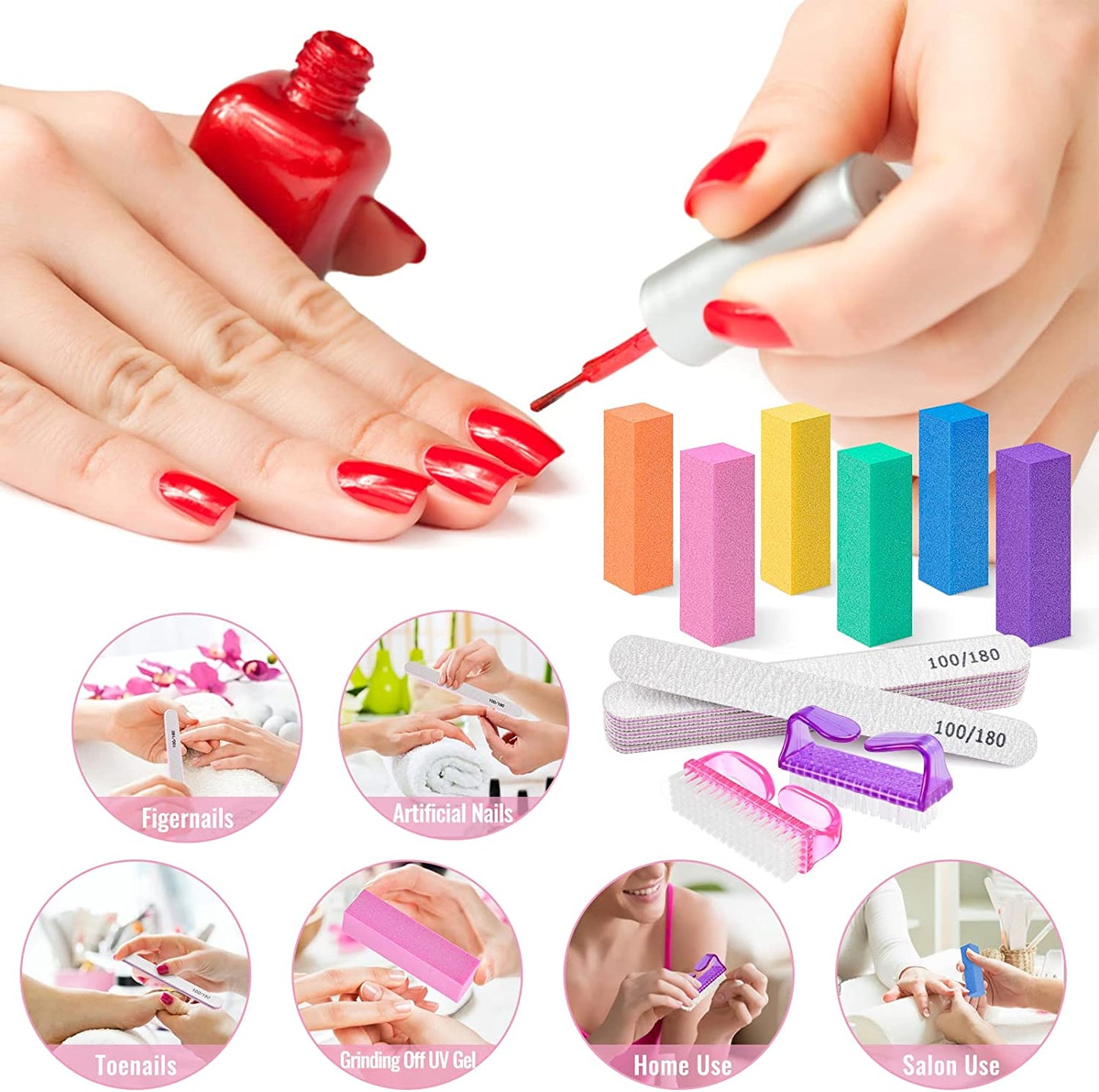 Nail Files and Buffers,Morgles Professional Manicure Tools 6Pcs Rectangular Nail Buffer Blocks 6Pcs 100/180 Grit Nail File 2Pcs Brush for Natural Acrylic Nails,14-Pack(Multi-Colored) Health & Beauty > Personal Care > Cosmetics > Cosmetic Tools > Nail Tools MORGLES