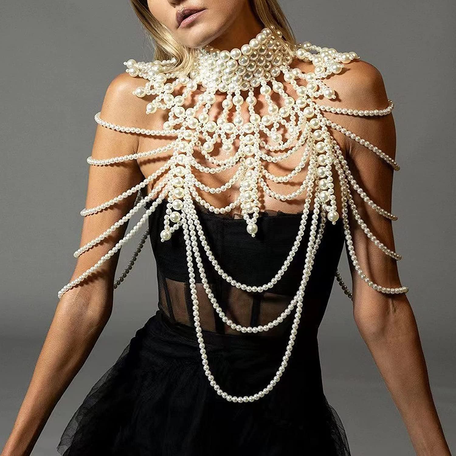 Pearl Body Chain Jewelry for Women - Fashion Handmade Pearl Body Chain Shoulder Necklace Bra Apparel & Accessories > Jewelry > Body Jewelry Maijiao