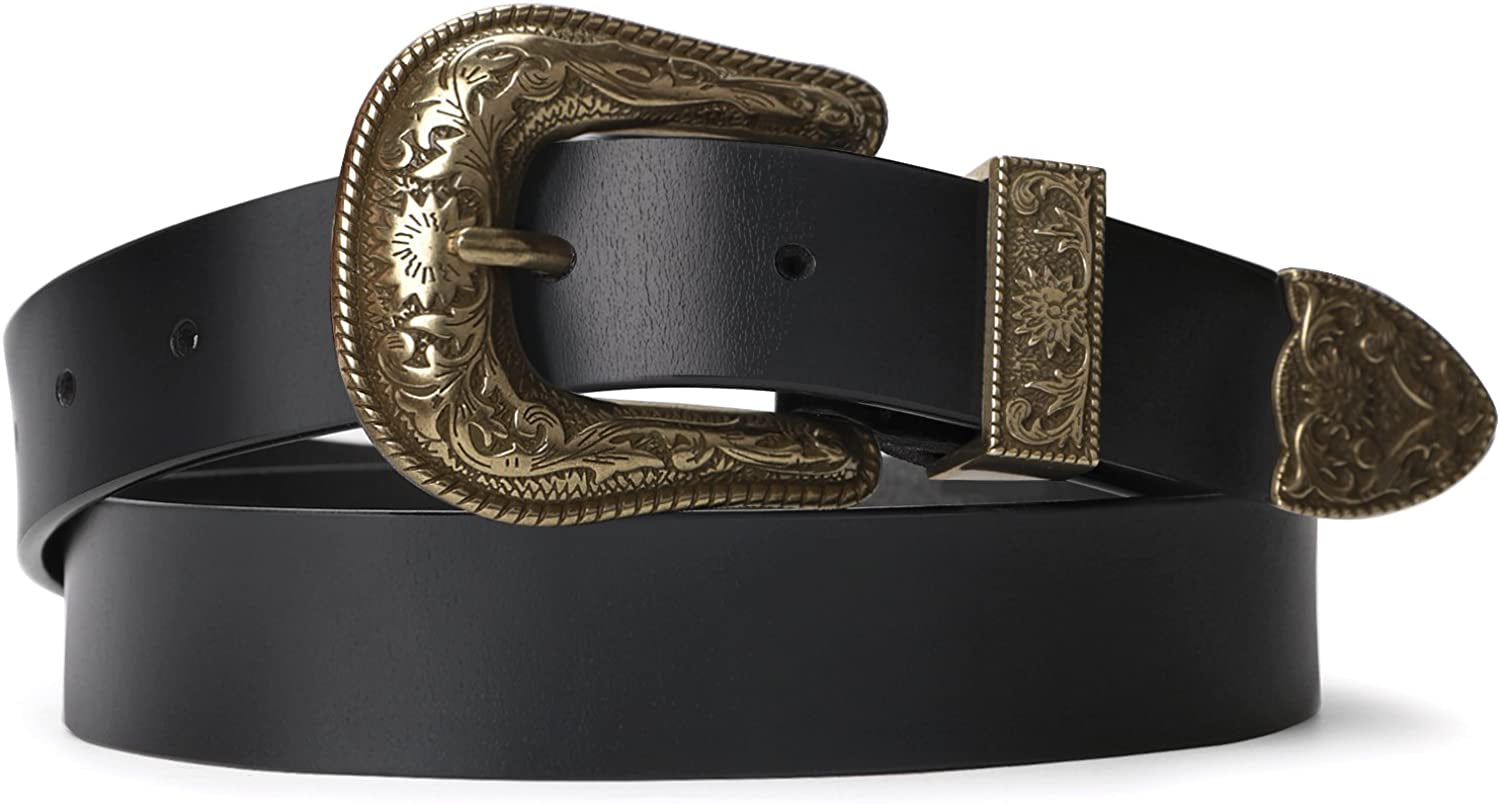 SUOSDEY Fashion Leather Belts for Women with Vintage Metal Buckle Belt Apparel & Accessories > Clothing Accessories > Belts SUOSDEY Black-03 L: 35''-40'' Waist