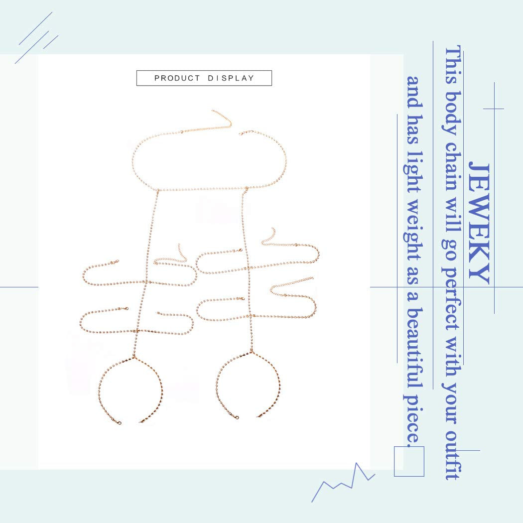 Jeweky Boho Layered Leg Chain Crystal Body Chains Sexy Belly Harness Beach Nightclub Rave Waist Body Accessories Jewelry for Women and Girls (Gold) Apparel & Accessories > Jewelry > Body Jewelry Jeweky