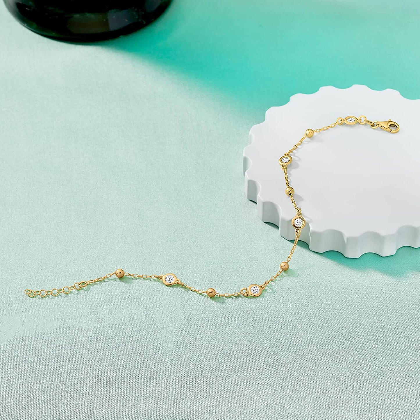 Ross-Simons Italian 1.15 Ct. T.W. Bezel-Set CZ Station Anklet Apparel & Accessories > Jewelry > Anklets Ross-Simons