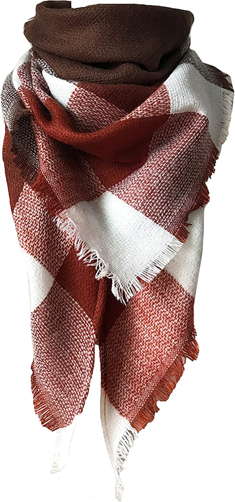 Wander Agio Womens Warm Long Shawl Winter Wraps Large Scarves Knit Cashmere Feel Plaid Triangle Scarf Apparel & Accessories > Clothing Accessories > Scarves & Shawls Wander Agio Fichu Coffee 27