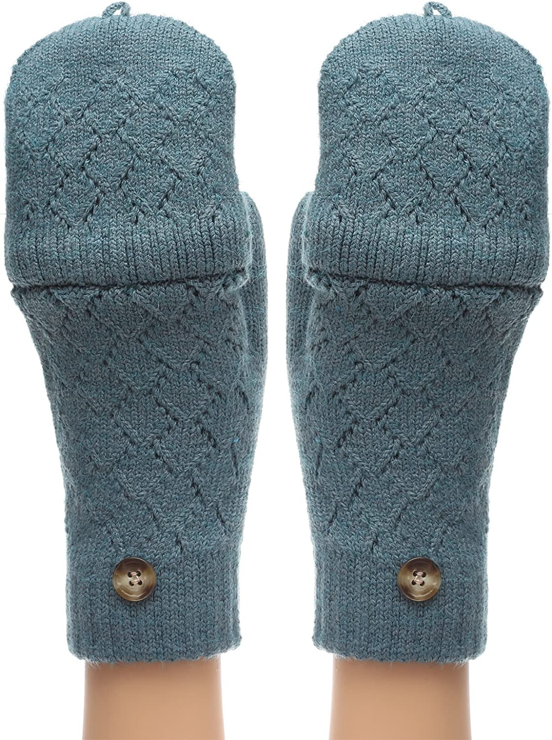 MIRMARU Women'S Knitted Fingerless Mitten Gloves with Flip Cover with Faux Fur Lining Apparel & Accessories > Clothing Accessories > Gloves & Mittens MIRMARU Blue One Size