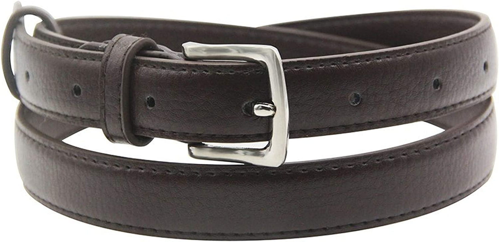 Maikun Womens Belt Skinny Leather Solid Color Pin Buckle Simple Waist for Girls Ladies Apparel & Accessories > Clothing Accessories > Belts maikun Coffee 42.5" long, for waist size 35-38"