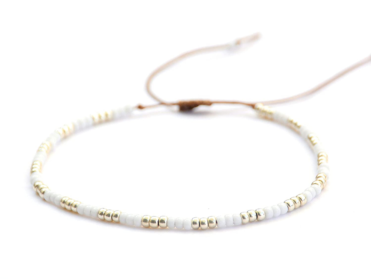 Beaded Anklet for Women, Boho Native American Style, Unique White & Silver Hippie Beach Waterproof Anklet, Handmade by Tribes Apparel & Accessories > Jewelry > Anklets Tribes by Sara K