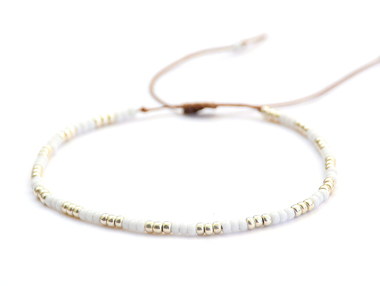 Beaded Anklet for Women, Boho Native American Style, Unique White & Silver Hippie Beach Waterproof Anklet, Handmade by Tribes Apparel & Accessories > Jewelry > Anklets Tribes by Sara K