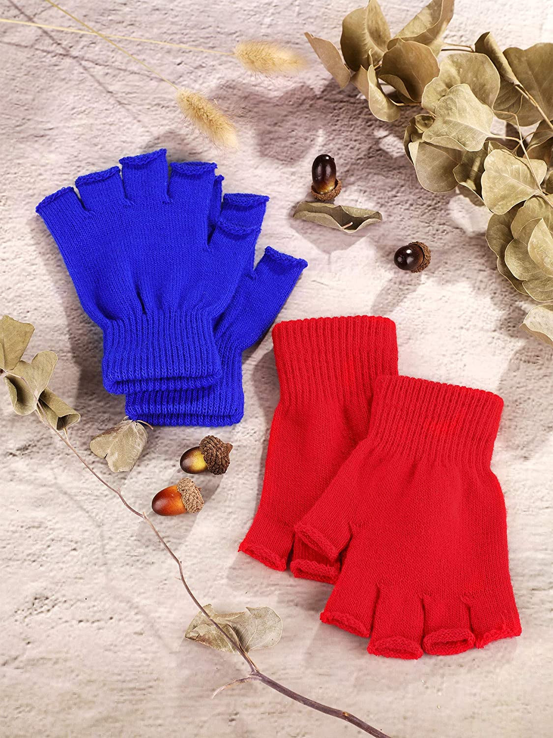 Satinior 2 Pair Unisex Half Finger Gloves Winter Stretchy Knit Fingerless Gloves in Common Size Apparel & Accessories > Clothing Accessories > Gloves & Mittens SATINIOR