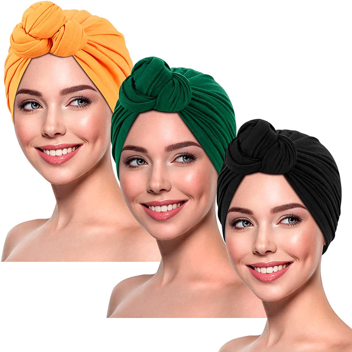 DANMY Women'S Beanie Turban Hats, Indian Hats Headscarves, Beanie Hats for Women,Turban for Women Apparel & Accessories > Clothing Accessories > Headwear DANMY 3pcs-yellow/Green/Black