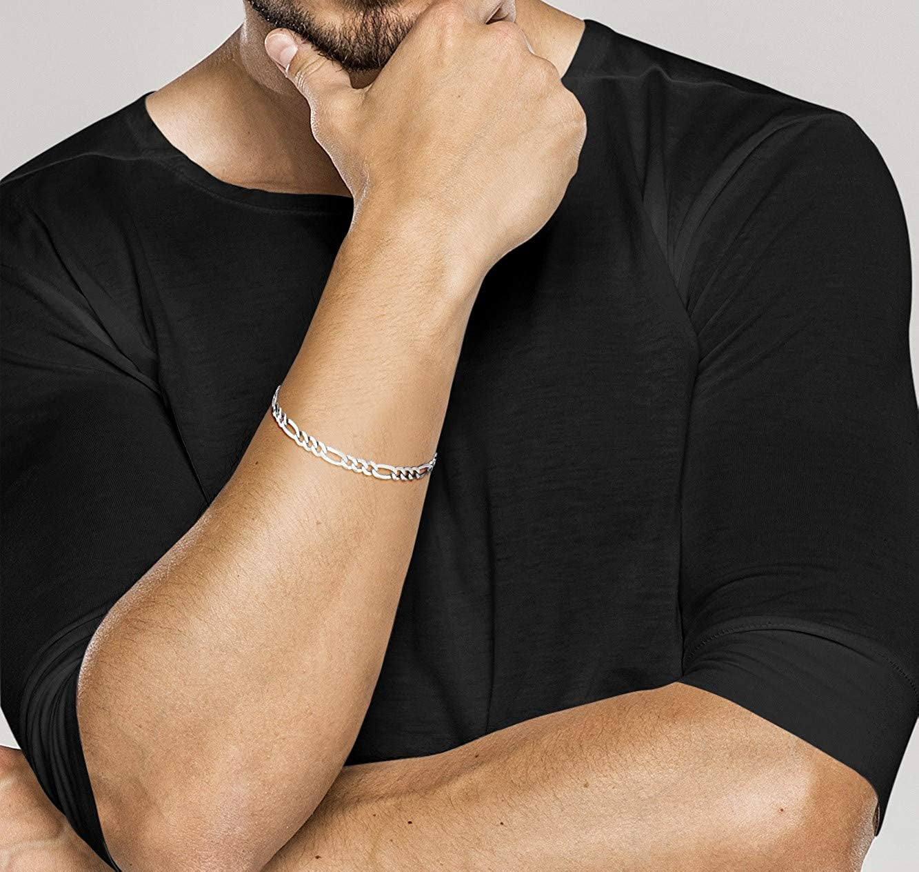 Miabella Solid 925 Sterling Silver Italian 5Mm Diamond-Cut Figaro Chain Bracelet for Women Men, Made in Italy Apparel & Accessories > Jewelry > Bracelets Miabella