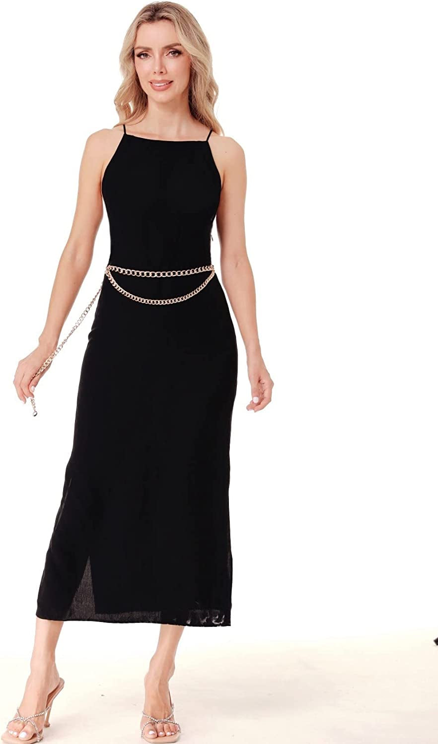 FAN&LOUIS Gold Waist Chain Belt for Women Dresses Metal Link Dangling Cinturones De Mujer Apparel & Accessories > Jewelry > Body Jewelry FAN&LOUIS