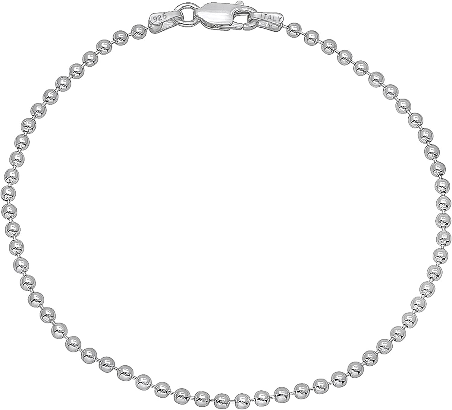 Savlano 925 Sterling Silver Solid Italian Figaro, Rope,Herringbone, Curb, Ball Bead, Snake, Mariner Chain Anklet for Women & Girls, Comes in 0.8Mm - 5Mm Gift Box Apparel & Accessories > Jewelry > Anklets Savlano Ball Bead 2mm 9.0 Inches