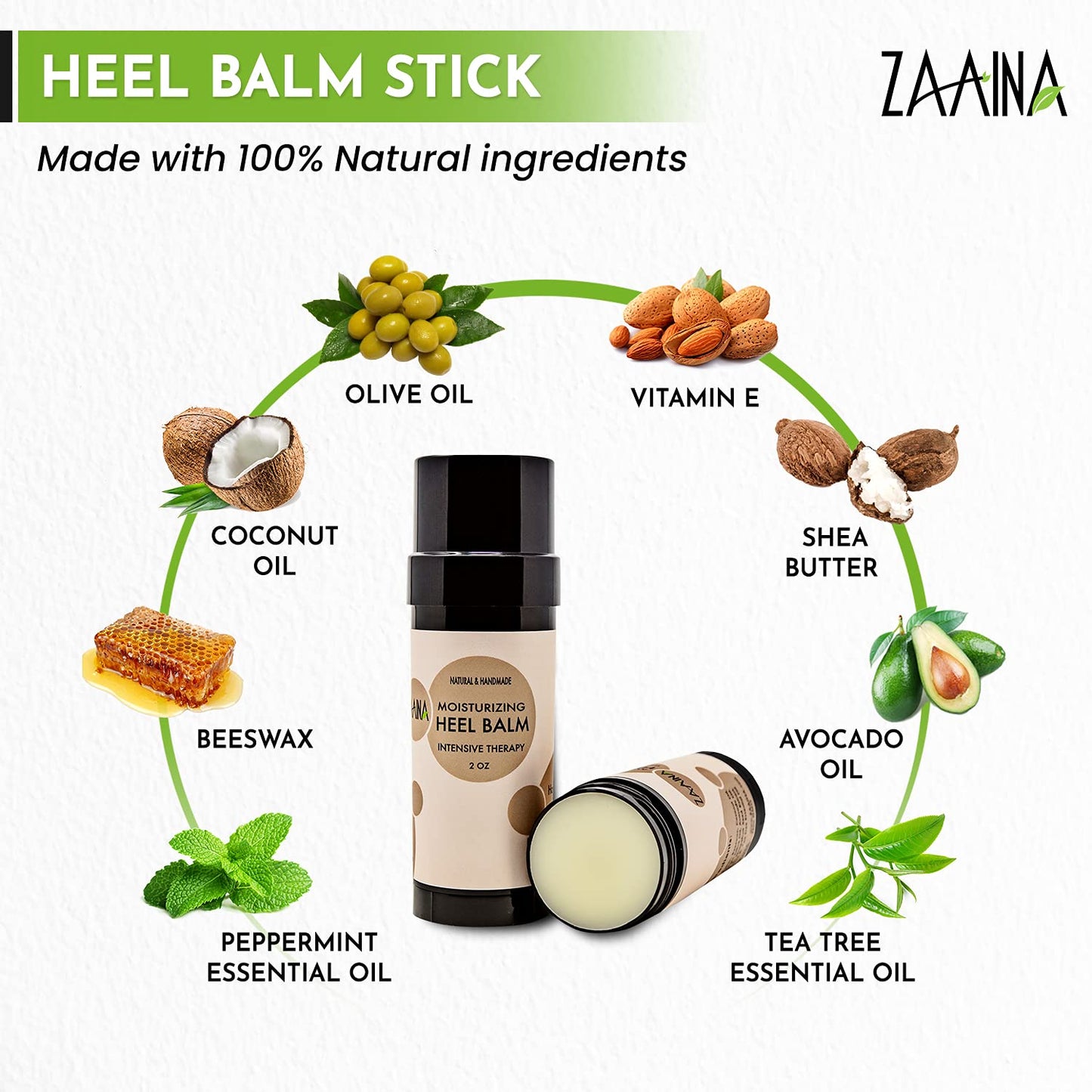 Heel Balm Stick 100% Natural, Miracle Foot Cream for Fast Relief, Intensive Moisturizing Foot Care Therapy Heel Balm for Dry, Cracked Heels, Feet, Elbow, Knees, Pedicures, Natural Foot Care 2 Ounce by ZAAINA Health & Beauty > Personal Care > Foot Care Zaaina
