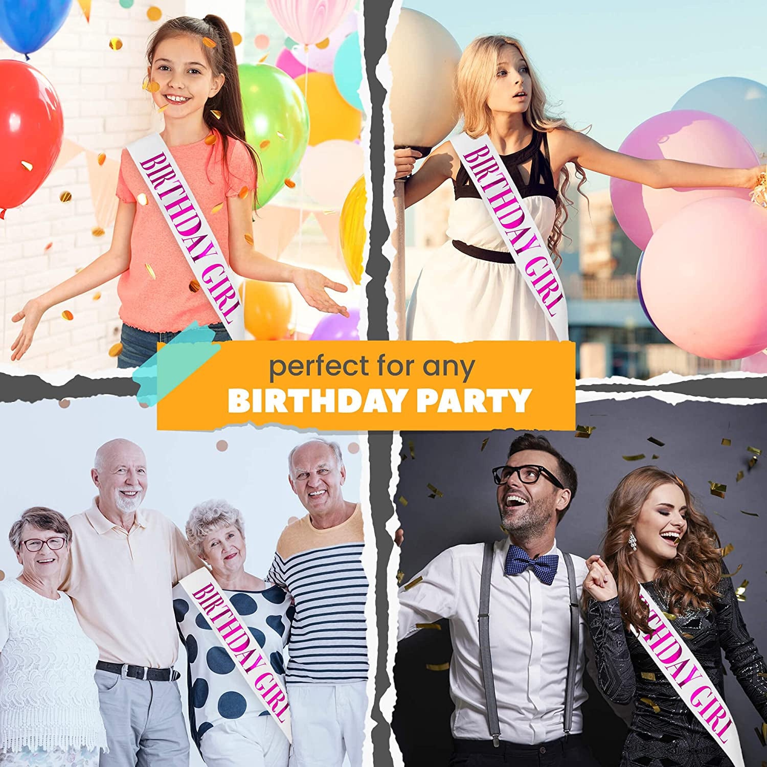 CORRURE 'Birthday Girl' Sash Glitter with Pink Foil - White Glitter Happy Birthday Sash for Women - Party Favors Supplies and Decorations for Sweet 16, 18Th 21St 30Th 40Th or Any Bday Party Apparel & Accessories > Clothing Accessories > Sashes CORRURE