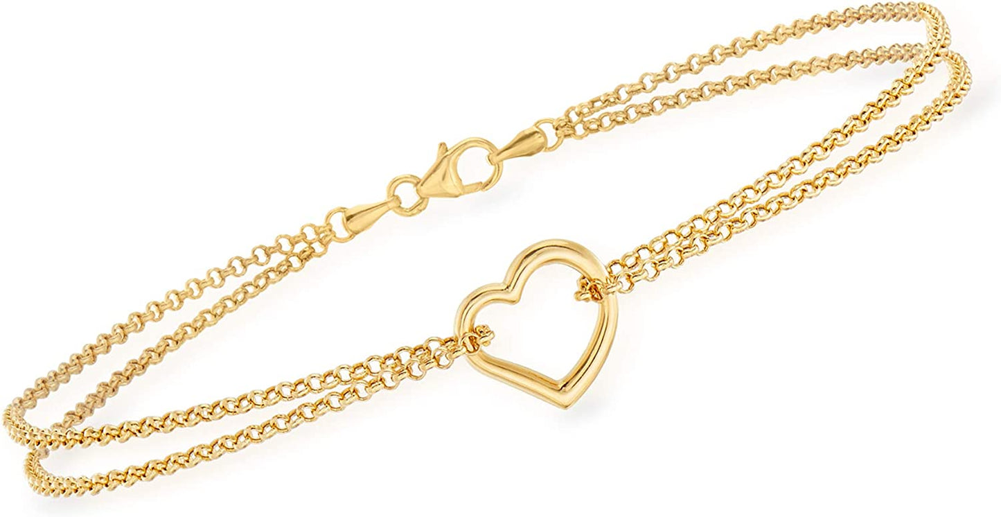 Ross-Simons 14Kt Yellow Gold 2-Strand Heart Center Anklet. 10 Inches Apparel & Accessories > Jewelry > Anklets Ross-Simons