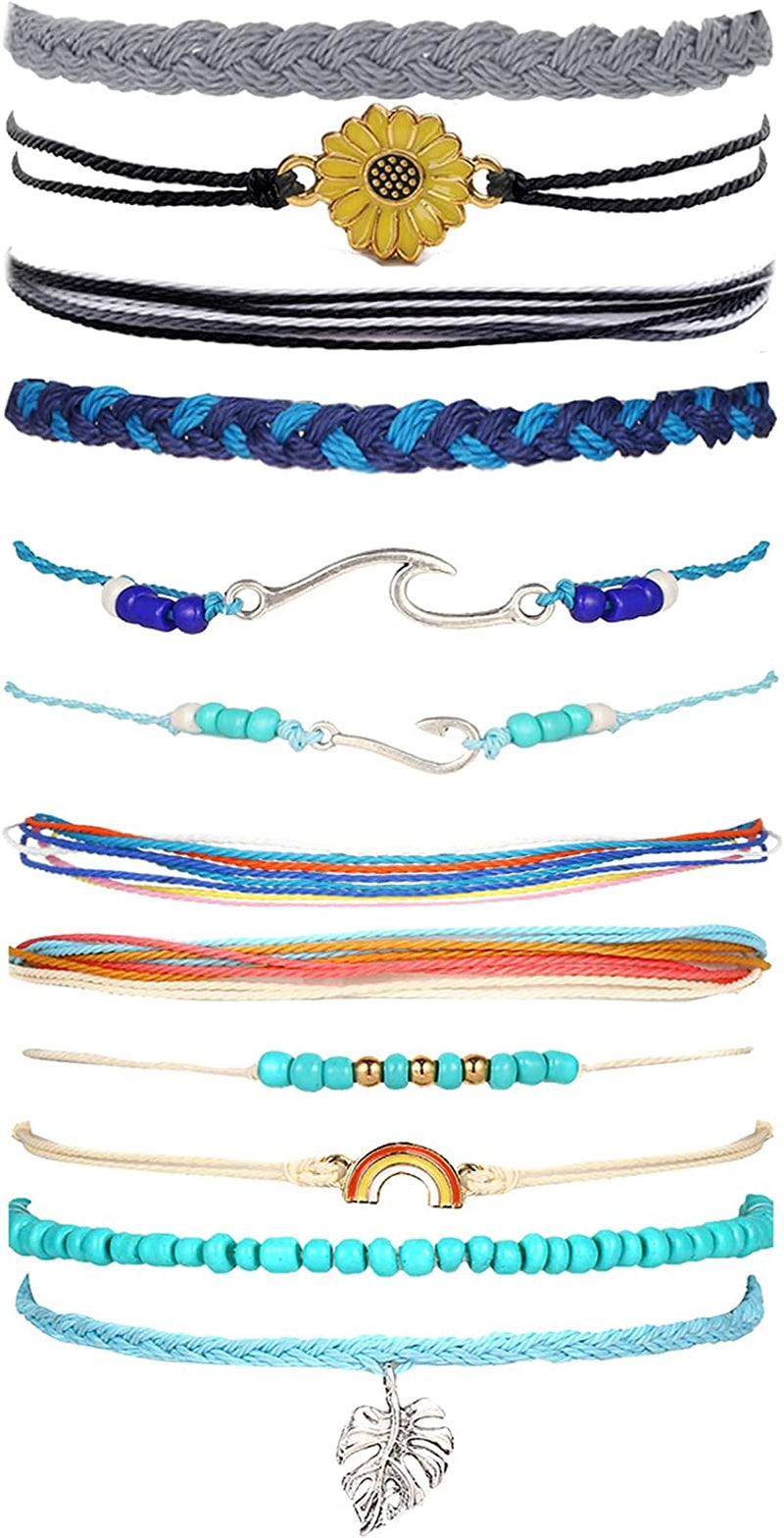 Waterproof String Bracelets for Girls Summer Wave Bracelet Friendship Handmade Wave Bracelet Apparel & Accessories > Jewelry > Bracelets Highven L-12pcs-String Bracelets