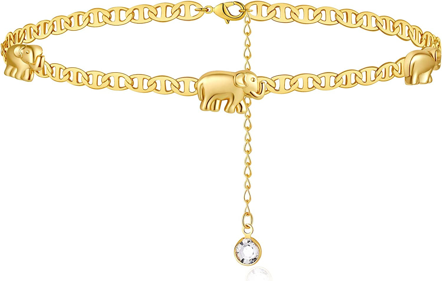 Turandoss Dainty Ankle Bracelets for Women, 14K Gold Filled Handmade Layered Anklet Cute Butterfly Evil Eye Elephant Star Summer Ankle Bracelets for Women Boho Beach Foot Chain Apparel & Accessories > Jewelry > Anklets Turandoss Elephant Flat Marina-Gold