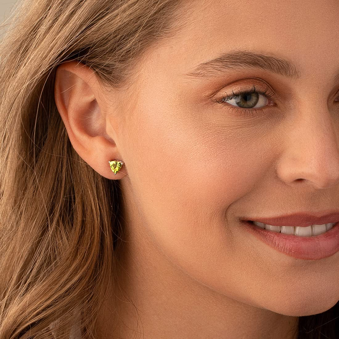 Peora Peridot Stud Earrings 925 Sterling Silver, Solitaire Scroll Gallery, Natural Gemstone Birthstone, 1.50 Carats Total Trillion Shape 6Mm, Friction Backs Apparel & Accessories > Jewelry > Earrings Peora