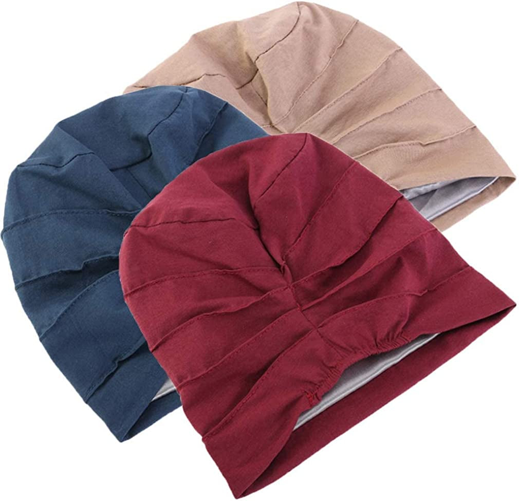 Ever Fairy 3 Colors Chemo Cancer Head Scarf Hat Cap Ethnic Cloth Print Turban Headwear Women Women'S Ruffle Beanie Scarf (Navy+Khaki+Wine) Apparel & Accessories > Clothing Accessories > Headwear Ever Fairy