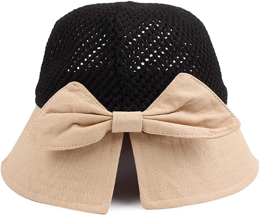 Women Wide Brim Hat Hollow Breathable Summer Bucket Hat Bow Lady’S Sun Cap for Travel Apparel & Accessories > Clothing Accessories > Hats Zsedrut