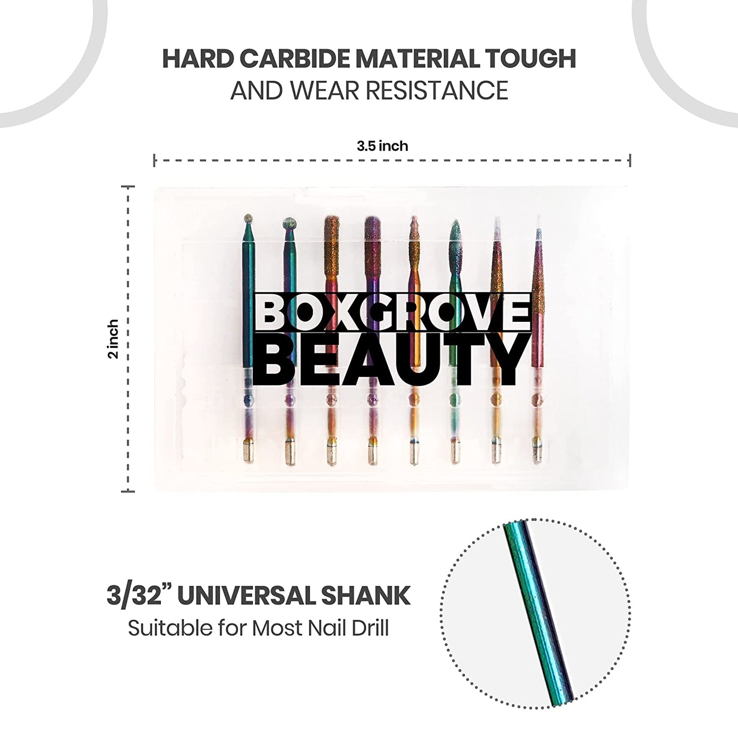 Boxgrove Nail Drill Bits Set of 8Pcs Multicolor Professional Tools for Manicure and Pedicure - 3/32 Inch Diamond Acrylic Efile for Home Spa and Beauty Salon Health & Beauty > Personal Care > Cosmetics > Cosmetic Tools > Nail Tools BOXGROVE BEAUTY