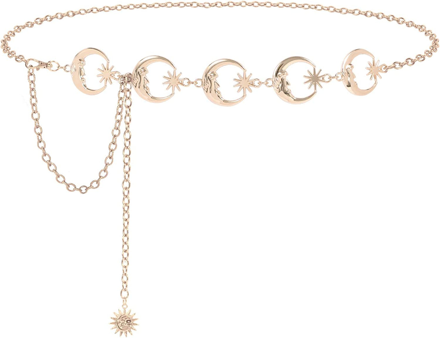 Metal Body Chain Women Belly Waist Chain SUOSDEY Fashion Body Jewelry Link Belts Apparel & Accessories > Jewelry > Body Jewelry SUOSDEY B-gold Moon L: Fit for Waist up to 46 inches