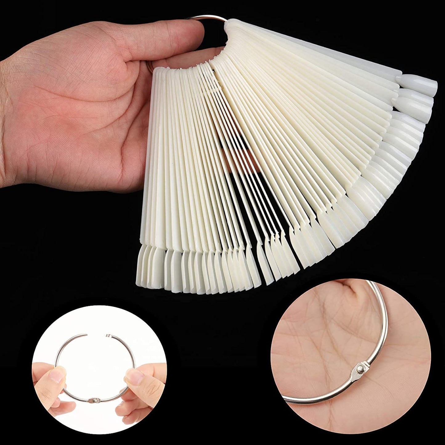 KOHAND 200PCS Nail Swatches Sticks, Fan-Shaped Natural Nail Tips Nail Art Palette Board Practice Tool Set with Stainless Steel Ring Holder for Nail Art Polish Display and DIY Health & Beauty > Personal Care > Cosmetics > Cosmetic Tools > Nail Tools KOHAND
