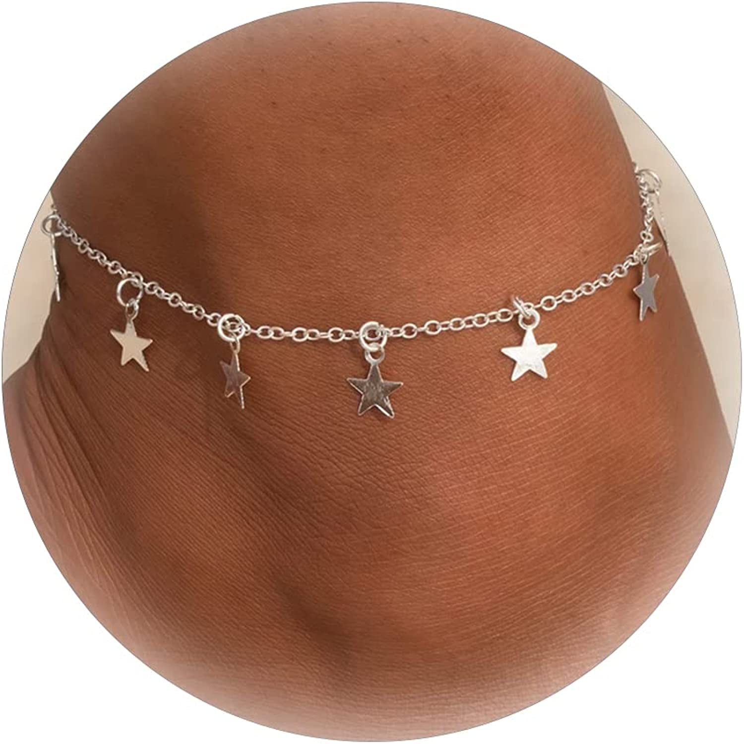 Five Layered Anklet Bracelets for Women Silver Gold Beaded Chain Anklet for Teen Girls Boho Multi-Layered Anklet Bracelets Beach Foot Chain Jewelry Jewelry Gifts Apparel & Accessories > Jewelry > Anklets Dcfywl731 Star Tassel Anklet bracelets