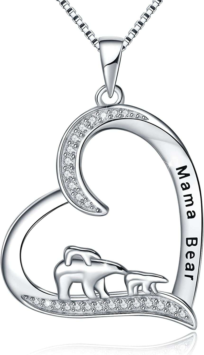 MUATOGIML 925 Sterling Silver Mom Necklace Love Heart Pendant Mama Bear Panda Elephant Sloth Animal Necklaces Mother Son Daughter Jewelry Gifts for Women Mum Family Apparel & Accessories > Jewelry > Anklets MUATOGIML JEWELRY Mama Bear and 2cubs