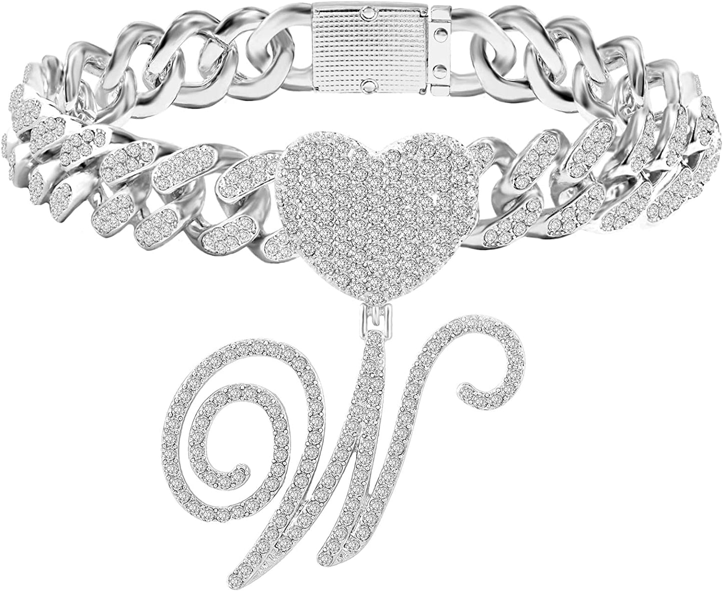 KKJTDS 13Mm Silver Cuban Link Anklets for Women Cursive Pendant Miami Cuban Link Chain Ankle Bracelets for Women Hip Hop Iced Out Letter Chain Anklet Apparel & Accessories > Jewelry > Anklets KKJTDS W