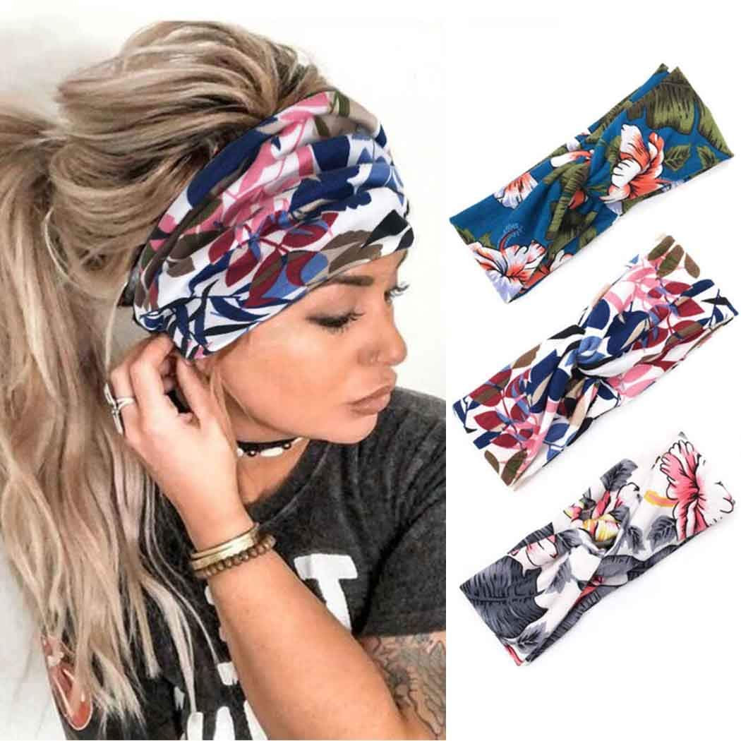 Earent Boho African Headbands Yoga Wide Knot Hair Bands Sweat Printed Headwraps Elastic Turban Headscarfs Multicolor Headwear Outdoor Hair Accessories for Women and Girls (Z-Black) Apparel & Accessories > Clothing Accessories > Headwear Earent Floral