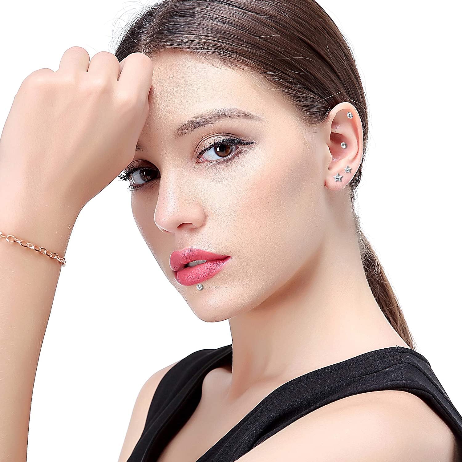 Jstyle 8Pairs 16G Forward Helix Cartilage Tragus Earring Studs Internal Threaded Labret Lip Monroe Ring 8MM Barbell Body Piercing Jewelry Apparel & Accessories > Jewelry > Body Jewelry Jstyle