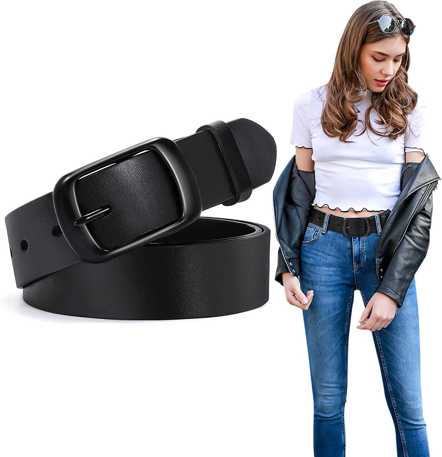 Fashion Womens Leather Belts SUOSDEY with Pin Buckle Waist Belt for Jeans Pants Apparel & Accessories > Clothing Accessories > Belts SUOSDEY 09-black With Matte Black Buckle Small: fits waist from 25"-30"