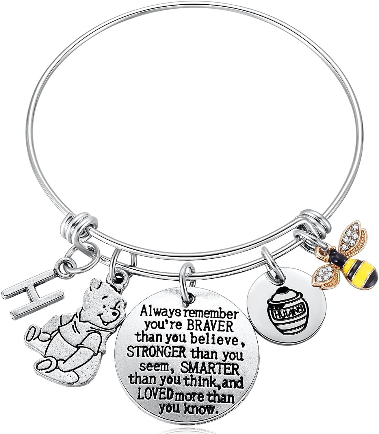 Inspired by Classic Gifts You Are Braver than You Believe, Bee, Hunny, Pooh Bear Charm Inspirational Jewelry for Women Girls Apparel & Accessories > Jewelry > Bracelets Kvekstio H