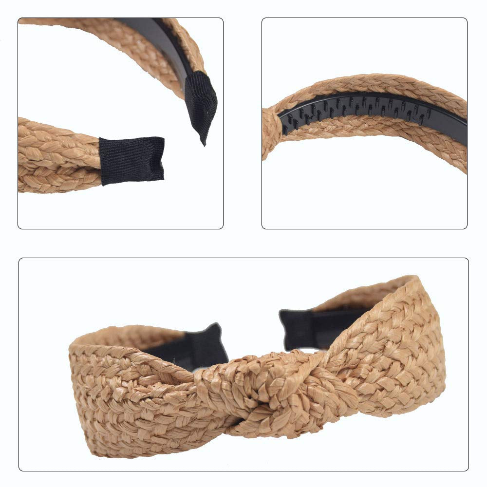 Headbands for Women Straw Knotted Headbands,Bohemian Summer Wide Headbands for Women Headwear Styling Tools Accessories,Style 1 Apparel & Accessories > Clothing Accessories > Headwear MHDGG