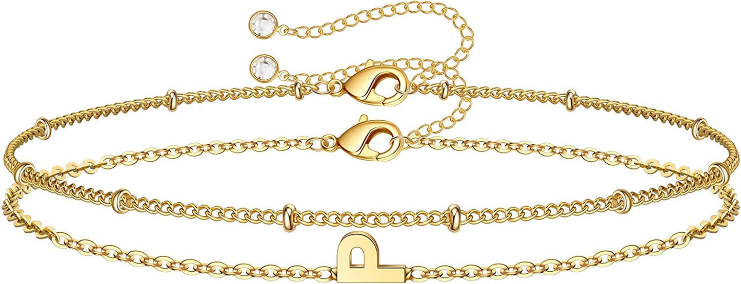 Dainty Gold Initial Bracelets for Women, 14K Gold Plated Dainty Personalized Gold Bracelets Initial Bracelets for Women Teen Girls Jewelry Chain Bracelets for Kids Toddler Little Girls Jewelry Gifts Apparel & Accessories > Jewelry > Bracelets M MOOHAM P