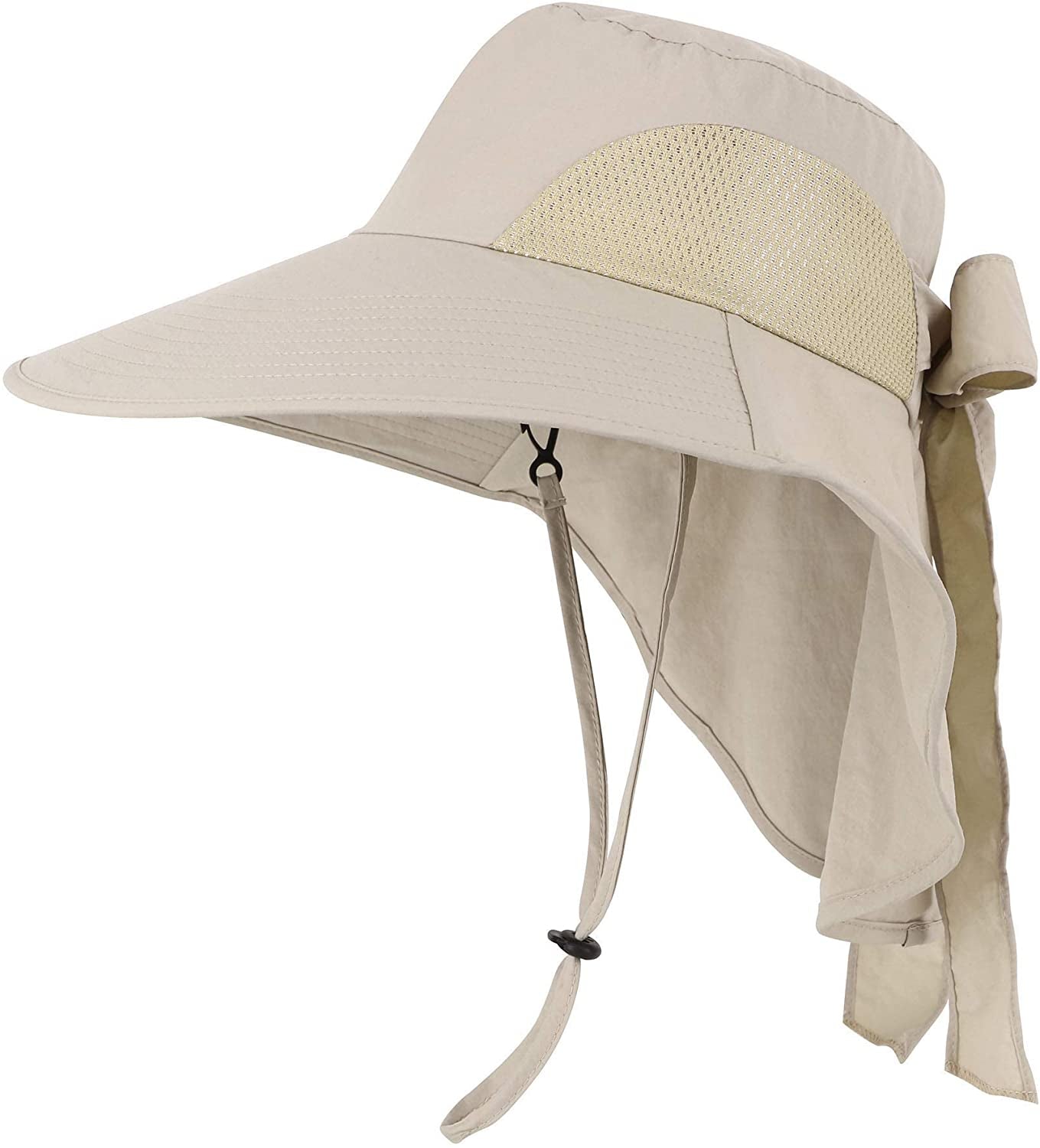 Toppers Womens Mens Sun Hat Rollable UPF 50+ Wide Brim Gardening Hat with Neck Flap Apparel & Accessories > Clothing Accessories > Hats Toppers Ponytail Bow_khaki