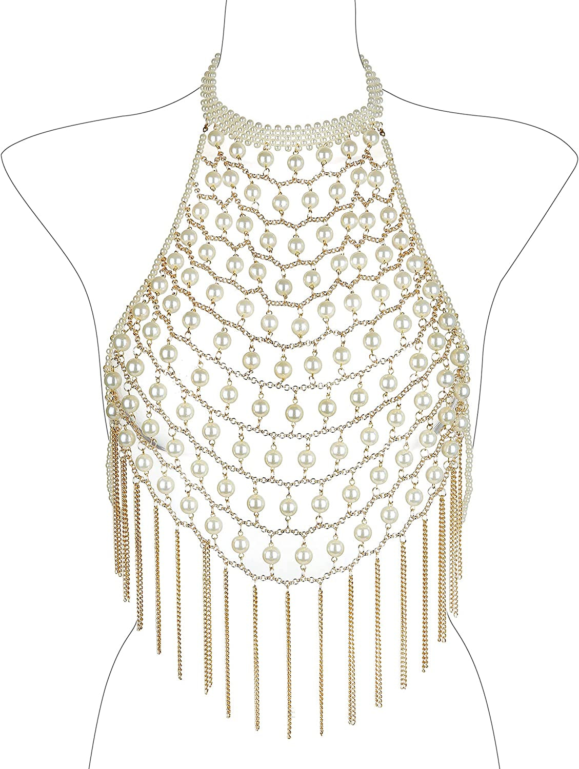 Pearl Body Chain Jewelry for Women - Fashion Handmade Pearl Body Chain Shoulder Necklace Bra Apparel & Accessories > Jewelry > Body Jewelry Maijiao Style 9-White