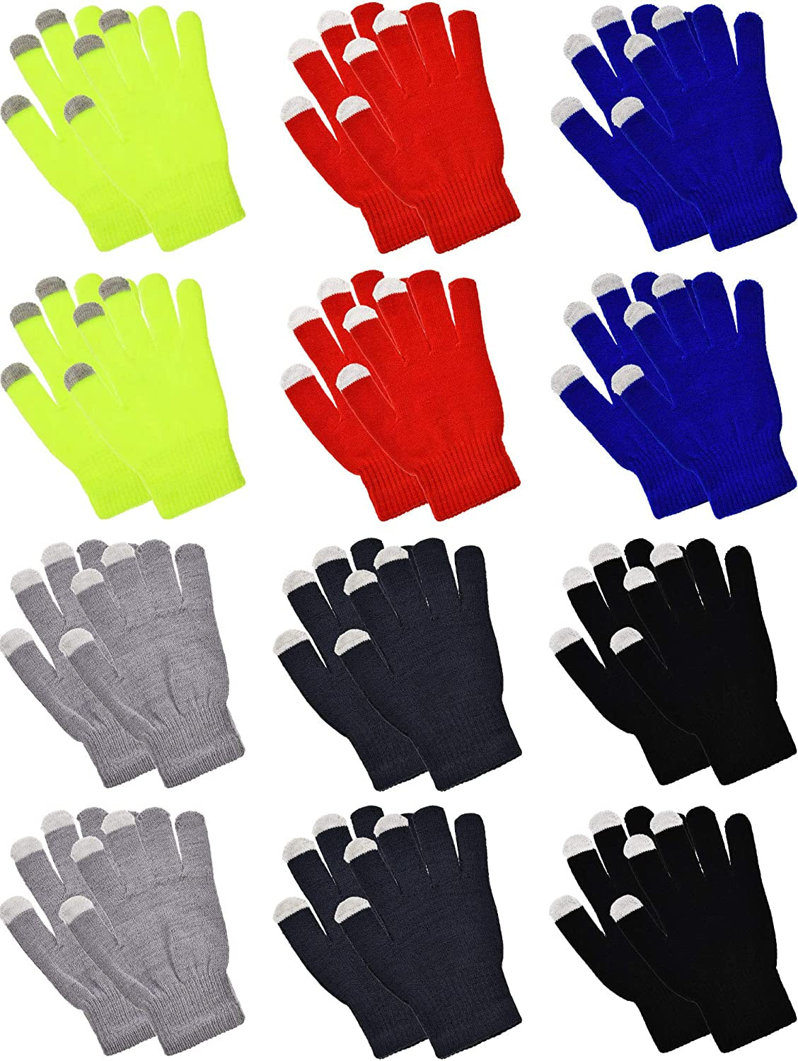 Pangda 12 Pairs Touchscreen Gloves Stretch Knitted Texting Gloves Warm Windproof Solid Color Mittens for Men and Women Apparel & Accessories > Clothing Accessories > Gloves & Mittens Pangda Black, Gray, Navy Blue, Red, Yellow, Blue 7 x 4 Inch